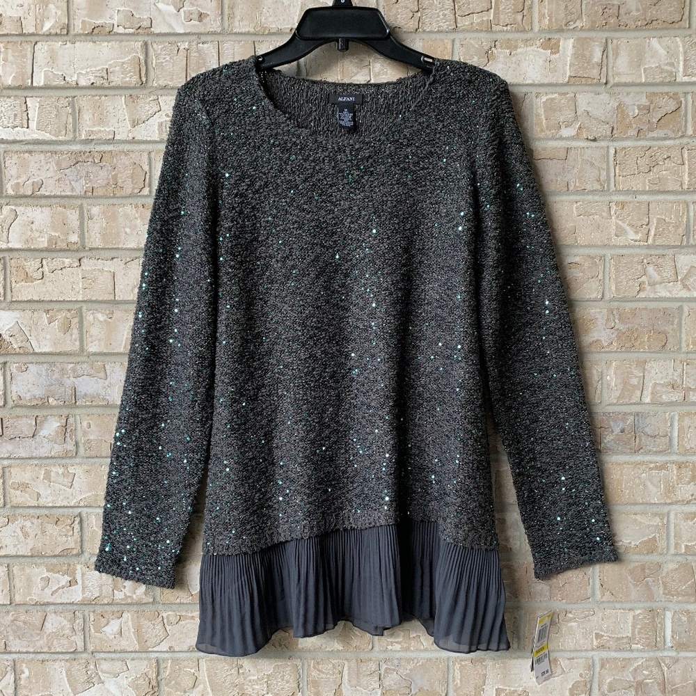 NWT Alfani Sequin Sweater Top Layered Look M